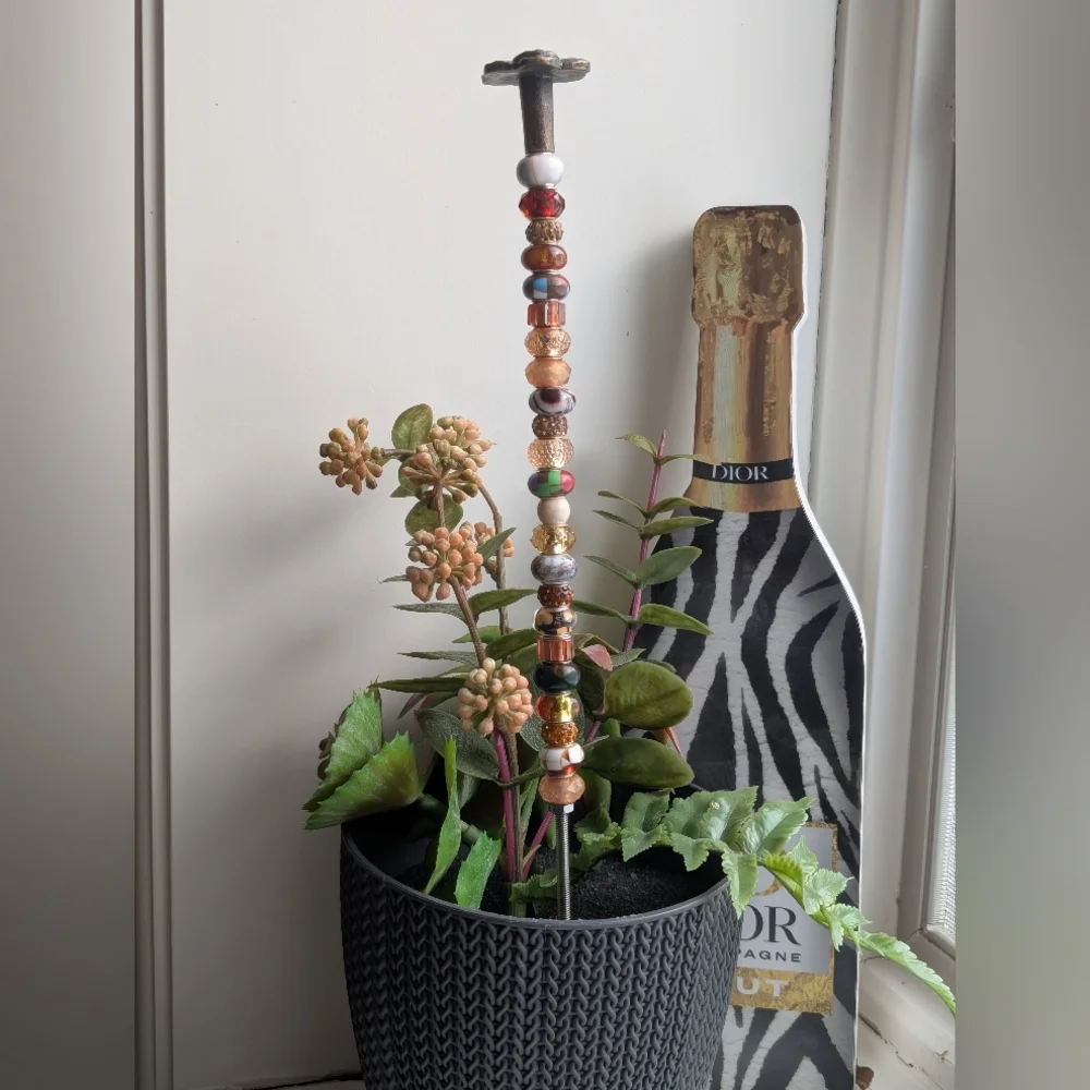 Beaded Fairy Wand/Plant/Garden Stake W/Metal Topper